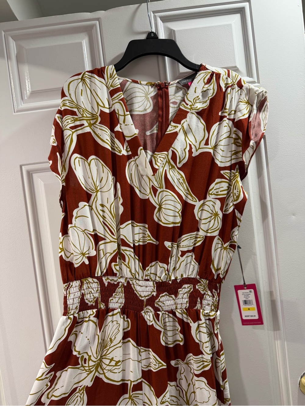 Michael Antonio Chili Floral Maxi Dress with White and Olive Accents